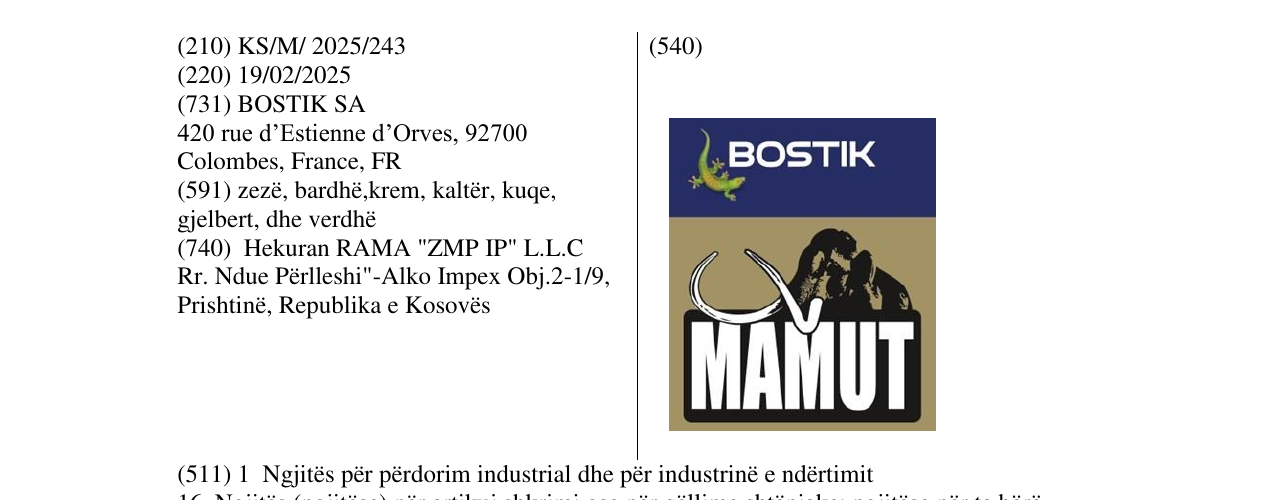 Zëri i markës BOSTIK në buletin