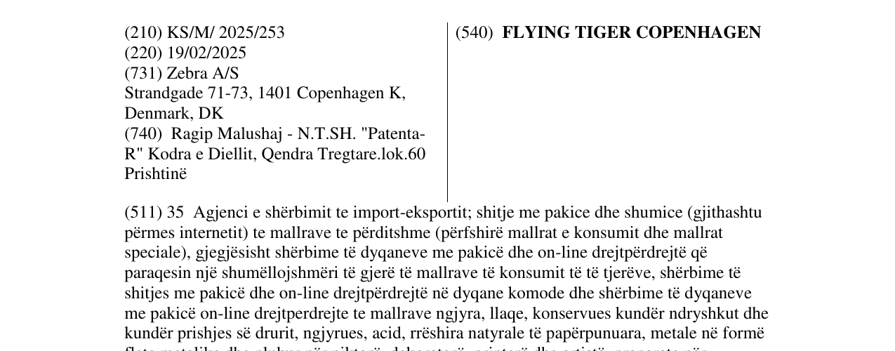 Zëri i markës FLYING TIGER COPENHAGEN në buletin