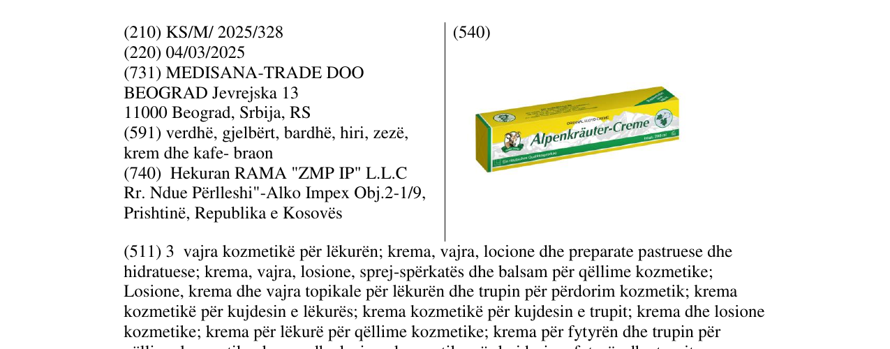 Zëri i markës Alpenkrauter - Creme në buletin