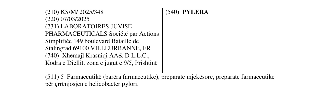 Zëri i markës PYLERA në buletin