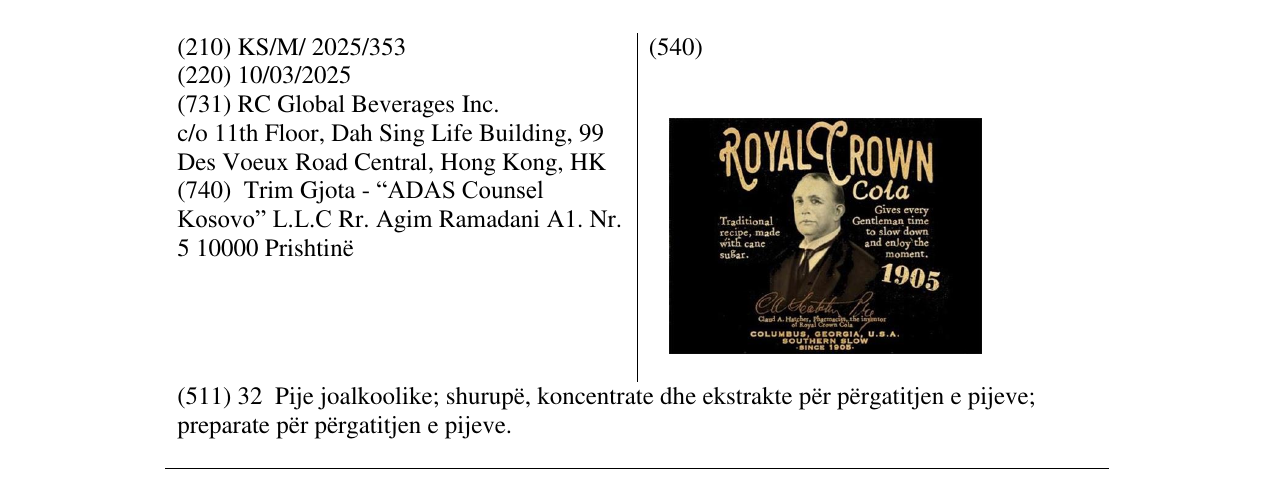 Zëri i markës ROYAL CROWN në buletin