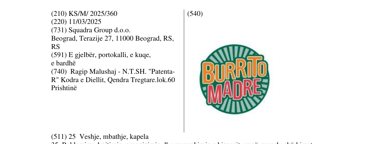 Zëri i markës BURRITO MADRE në buletin