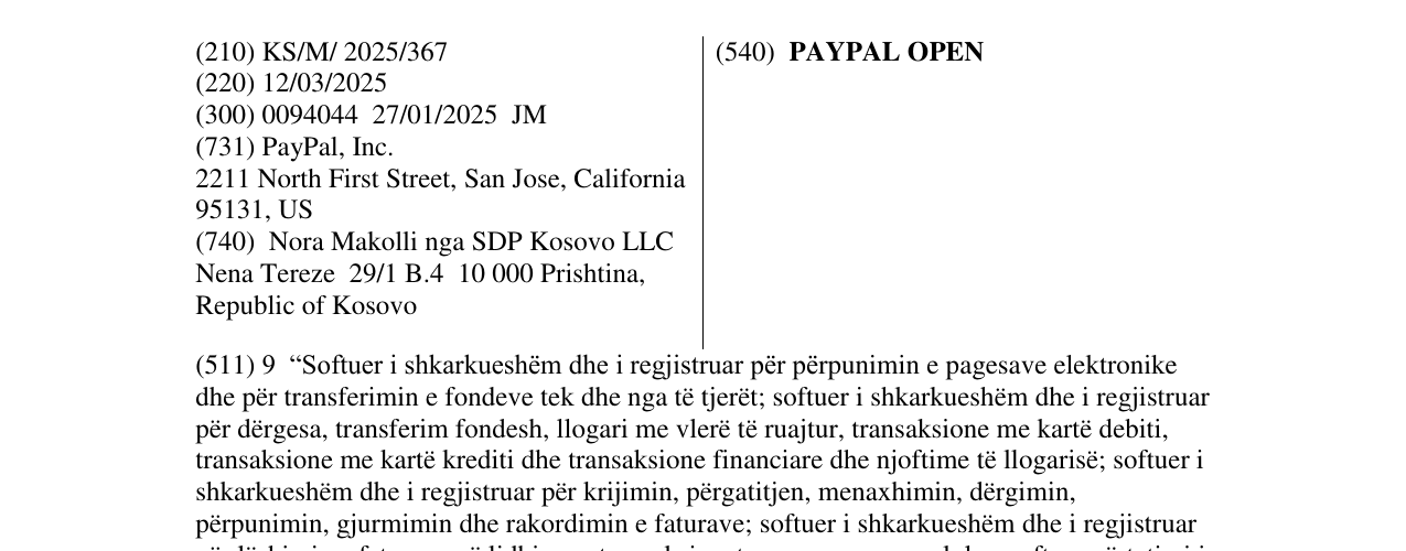 Zëri i markës PAYPAL OPEN në buletin