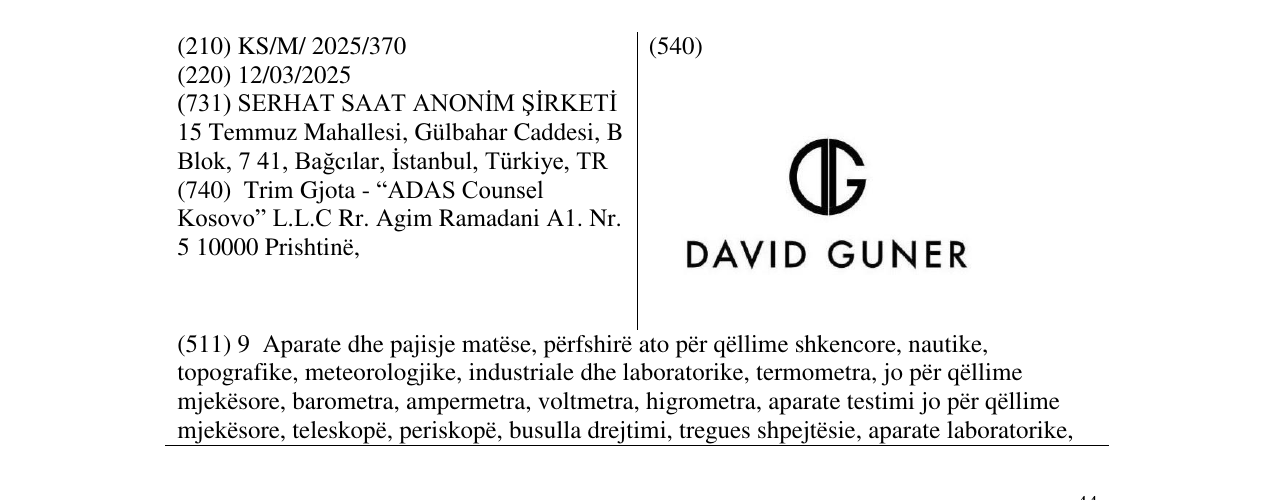 Zëri i markës DAVID GUNER në buletin