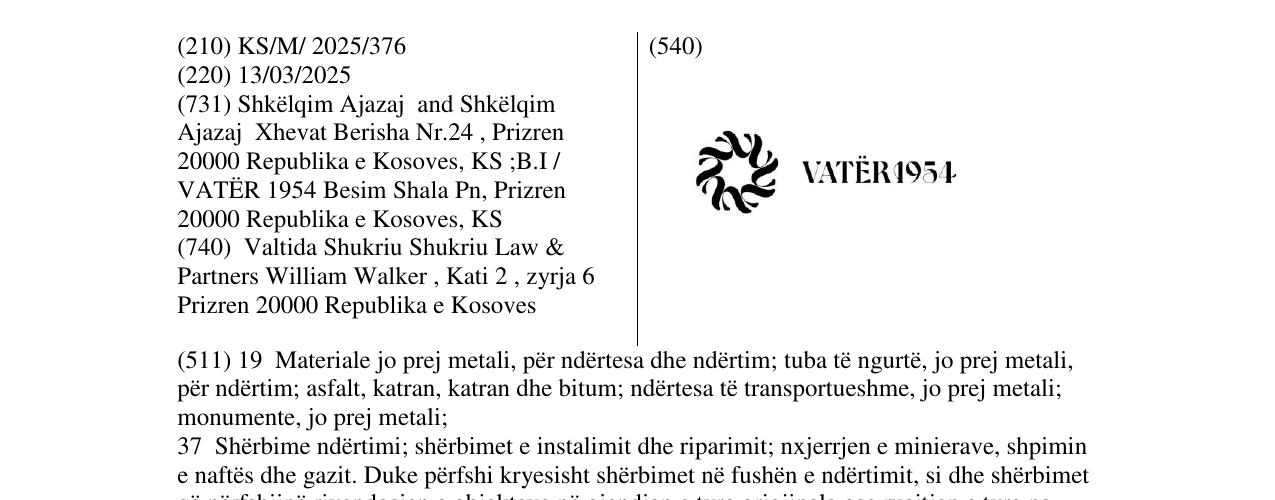 Zëri i markës VATËR1954 në buletin
