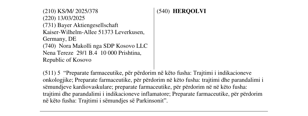 Zëri i markës HERQOLVI në buletin