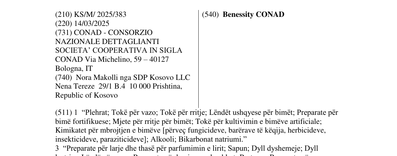Zëri i markës Benessity CONAD në buletin