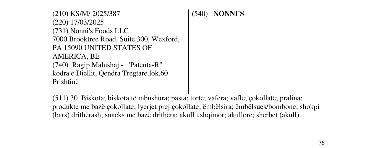 Zëri i markës NONNI'S në buletin
