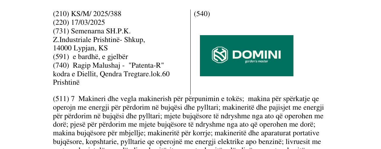 Zëri i markës DOMINI në buletin