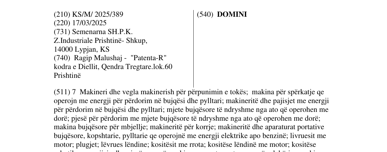 Zëri i markës DOMINI në buletin