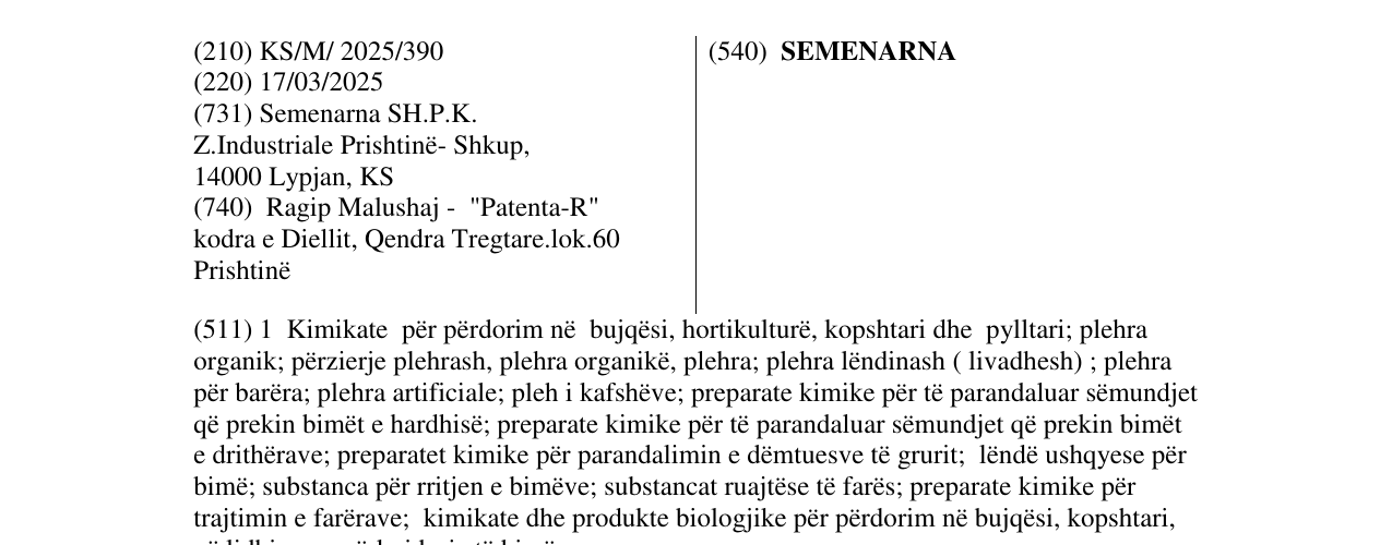 Zëri i markës SEMENARNA në buletin