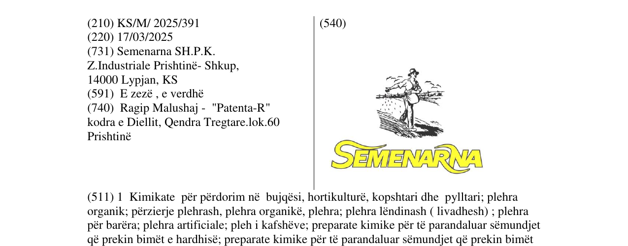 Zëri i markës Semenarna në buletin
