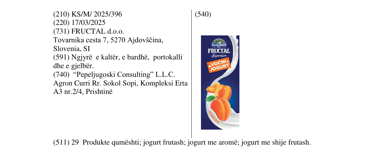 Zëri i markës FRUCTAL VOCNI JOGURT MARELICA në buletin