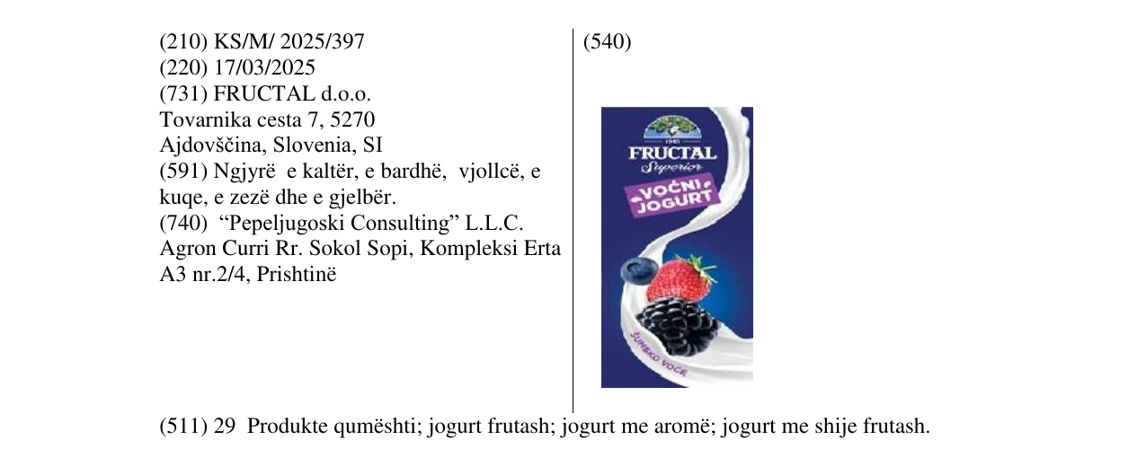 Zëri i markës FRUCTAL VOCNI JOGURT në buletin