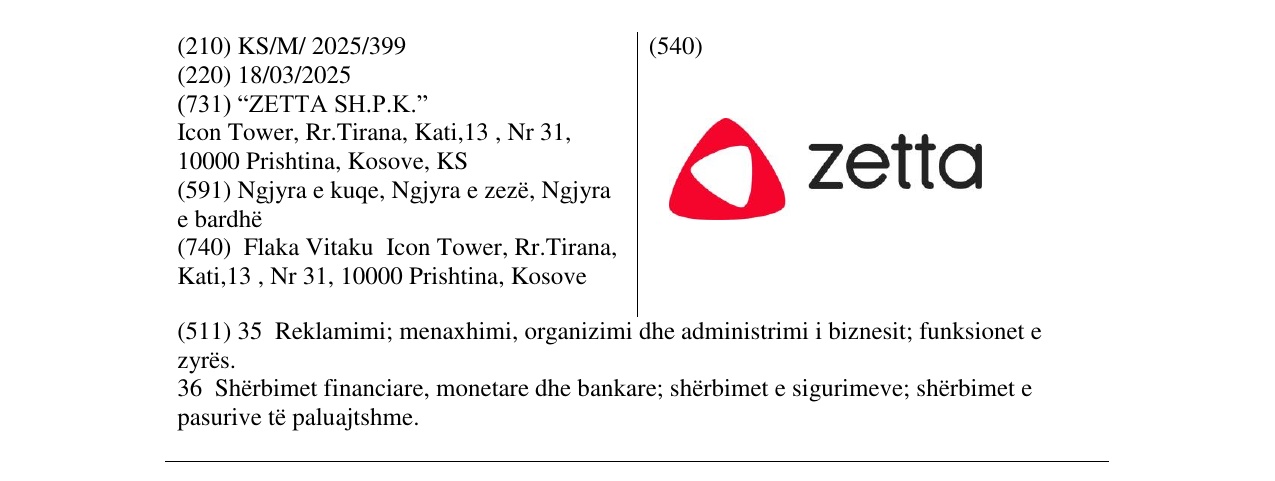 Zëri i markës zetta në buletin
