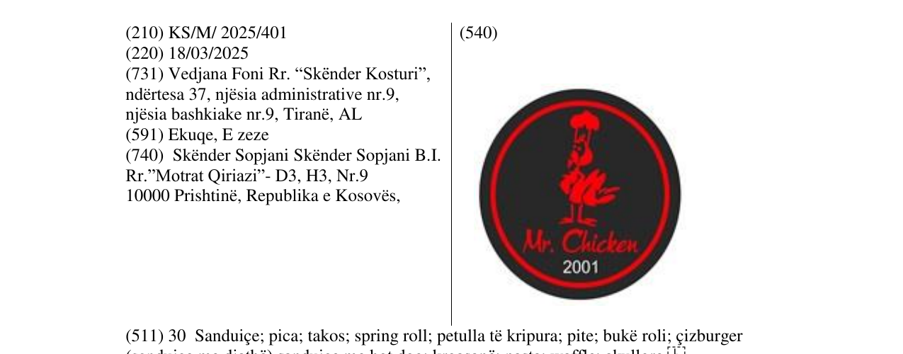 Zëri i markës Mr. Chicken 2001 në buletin