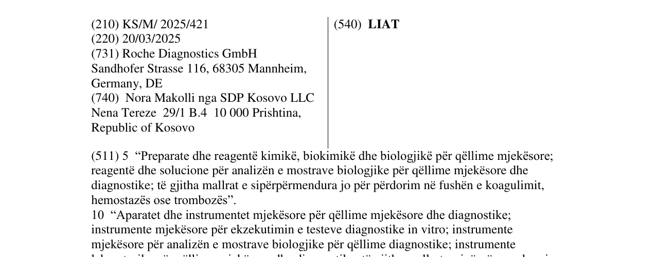 Zëri i markës LIAT në buletin
