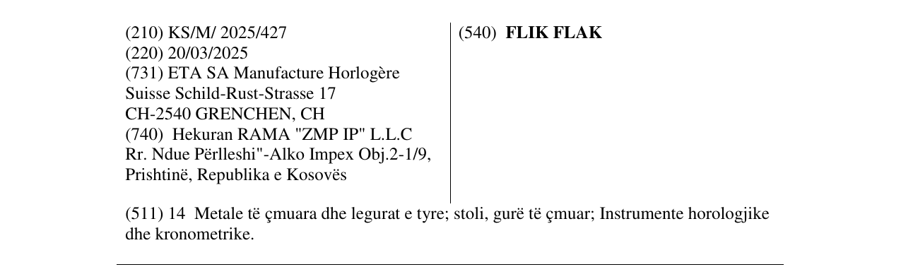 Zëri i markës FLIK FLAK në buletin