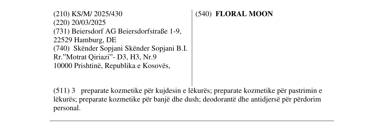 Zëri i markës FLORAL MOON në buletin