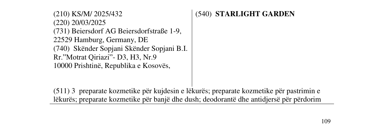 Zëri i markës STARLIGHT GARDEN në buletin