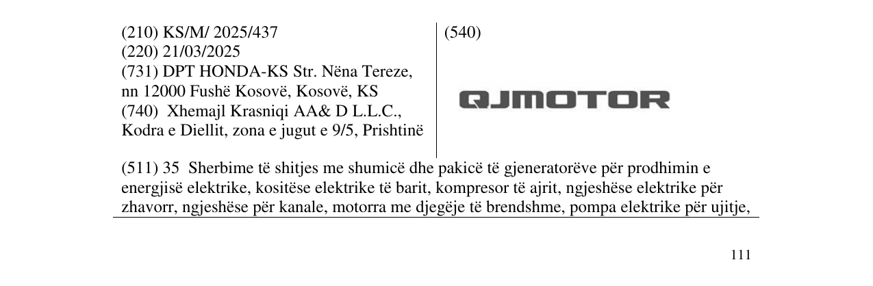 Zëri i markës QJMOTOR në buletin