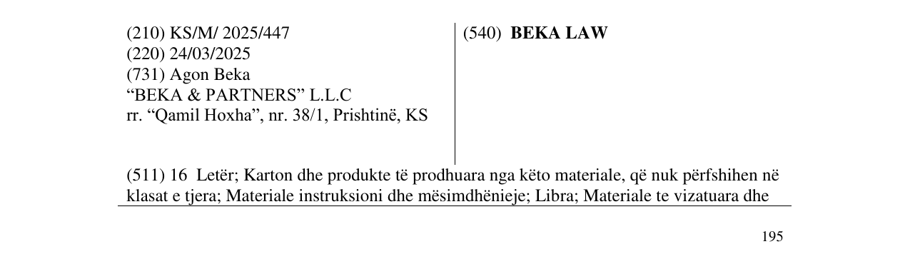 Zëri i markës BEKA LAW në buletin