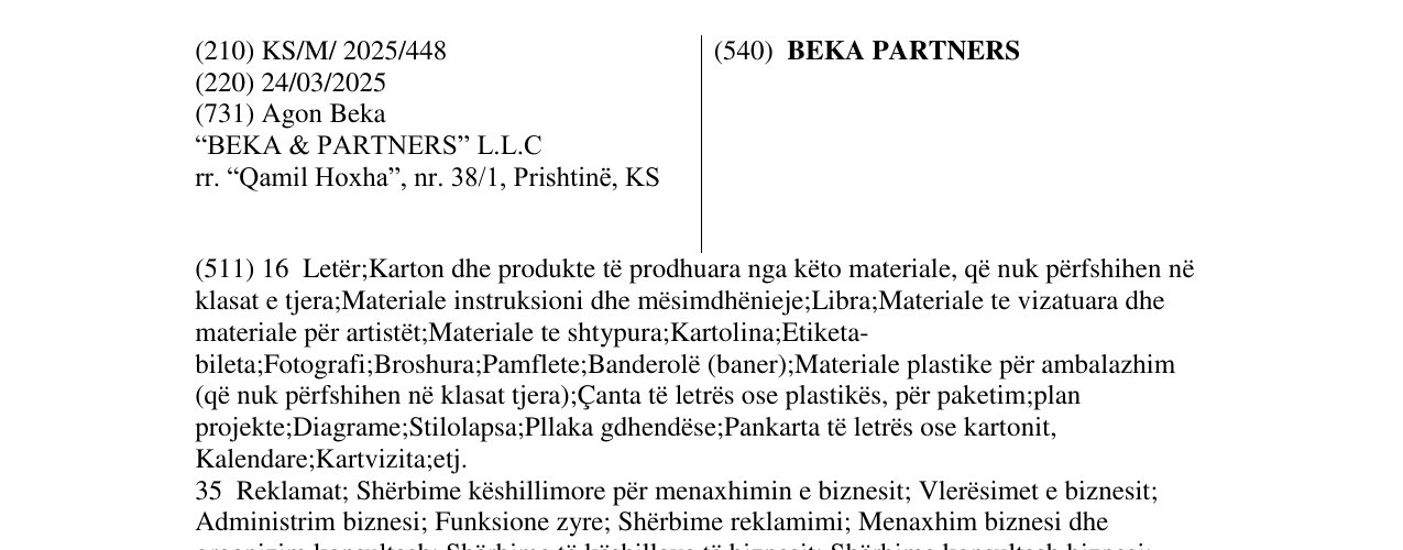 Zëri i markës BEKA PARTNERS në buletin
