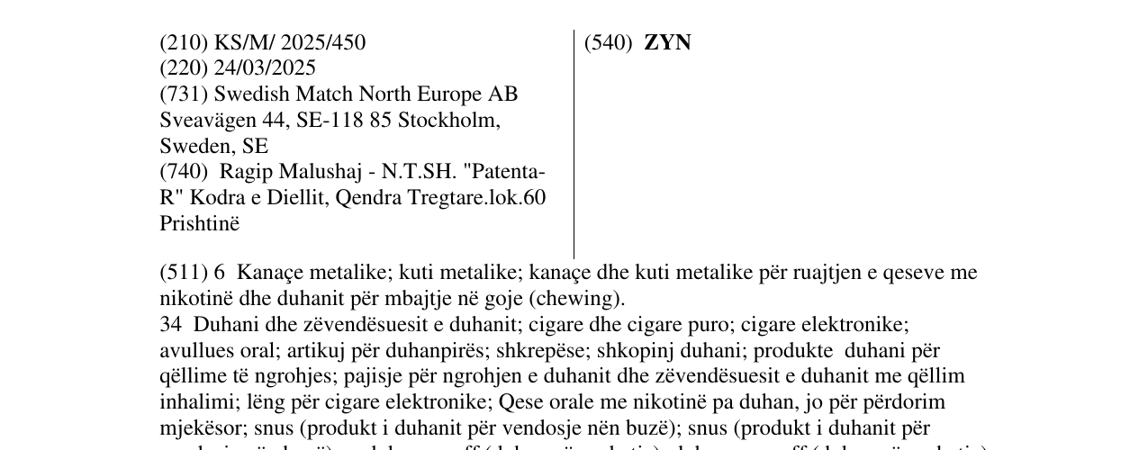 Zëri i markës ZYN në buletin