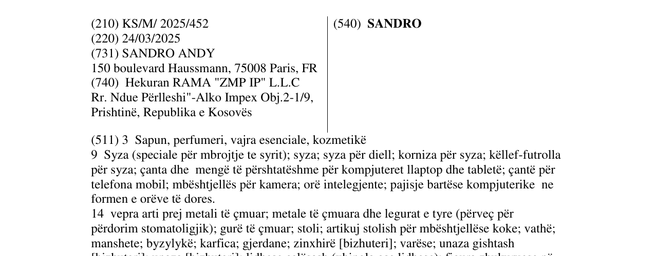 Zëri i markës SANDRO në buletin