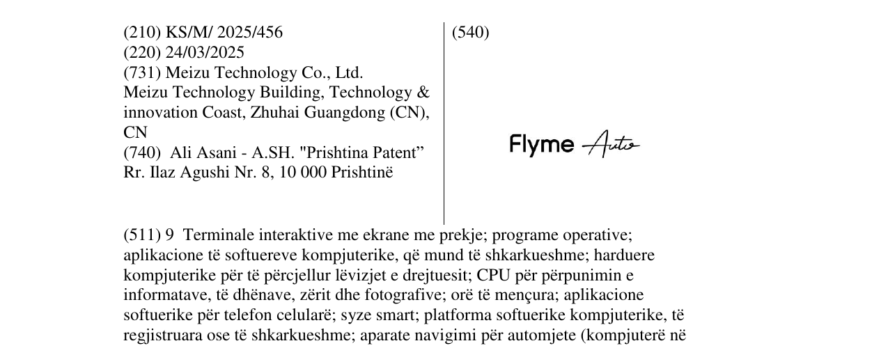 Zëri i markës flyme Auto në buletin