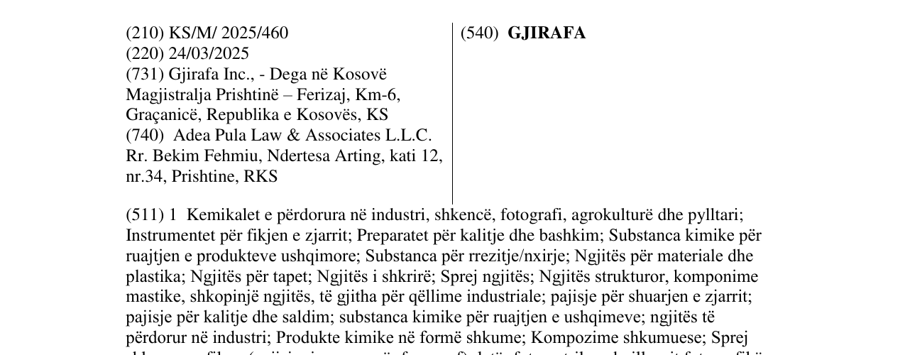 Zëri i markës GJIRAFA në buletin