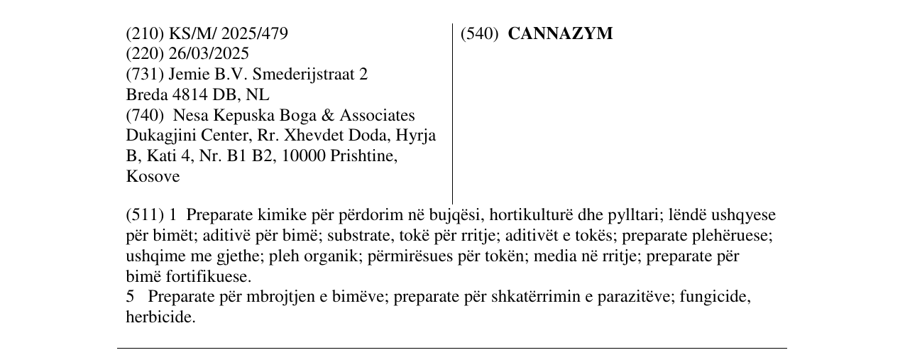 Zëri i markës CANNAZYM në buletin