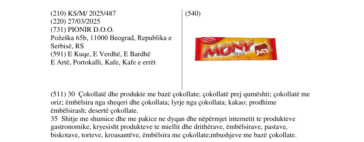 Zëri i markës MONY rice në buletin
