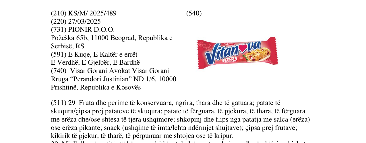 Zëri i markës vitanova JAGODA në buletin