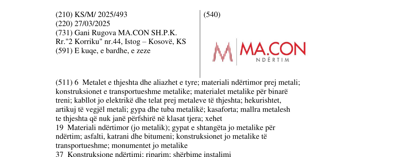Zëri i markës MACON NDERTIM në buletin