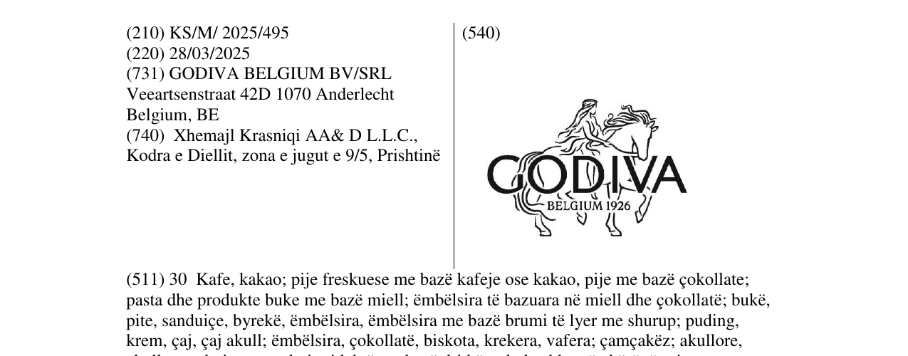 Zëri i markës GODIVA BELGIUM 1926 në buletin