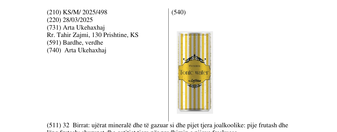 Zëri i markës TONIC WATER by Lajthiza në buletin