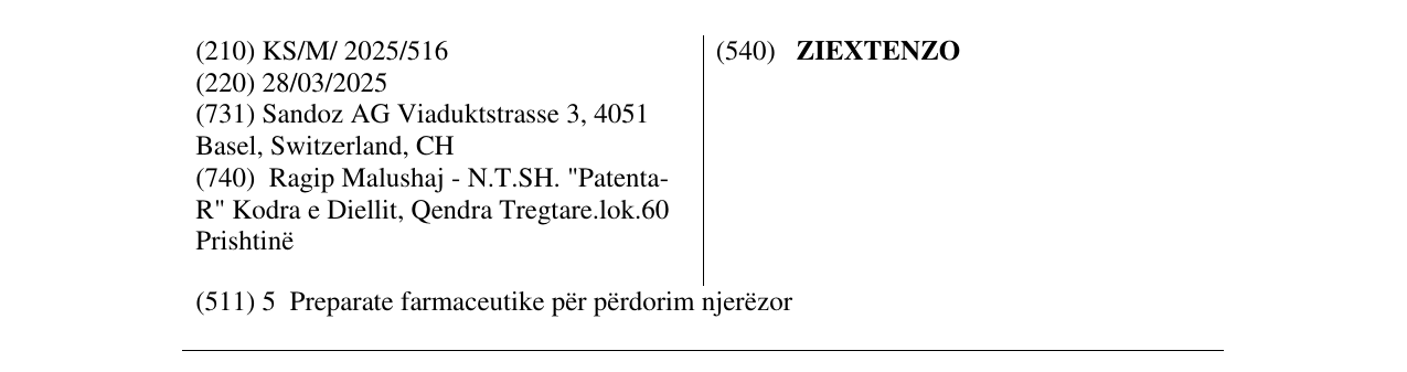 Zëri i markës ZIEXTENZO në buletin