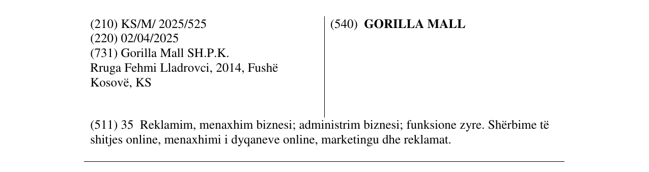 Zëri i markës GORILLA MALL në buletin