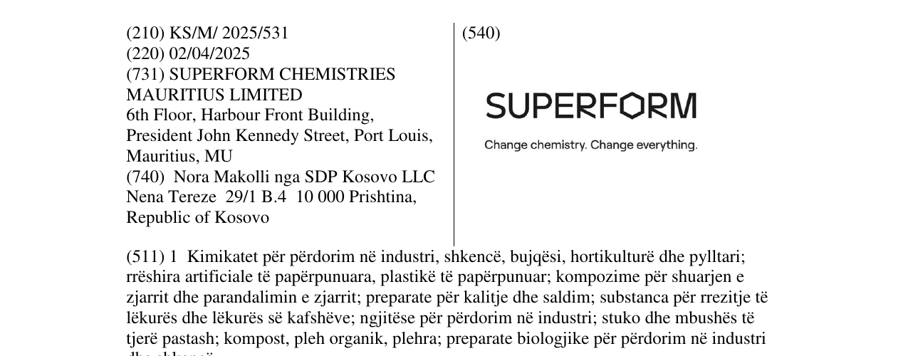 Zëri i markës SUPERFORM në buletin