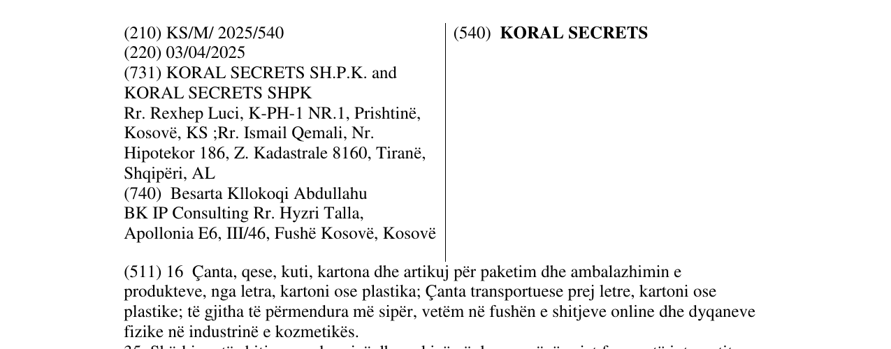 Zëri i markës KORAL SECRETS në buletin
