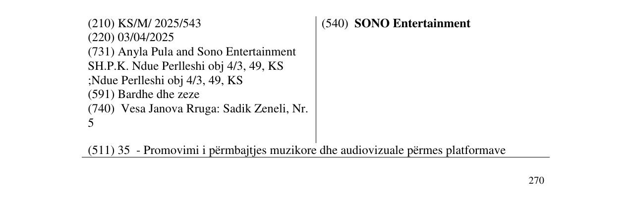 Zëri i markës SONO Entertainment në buletin