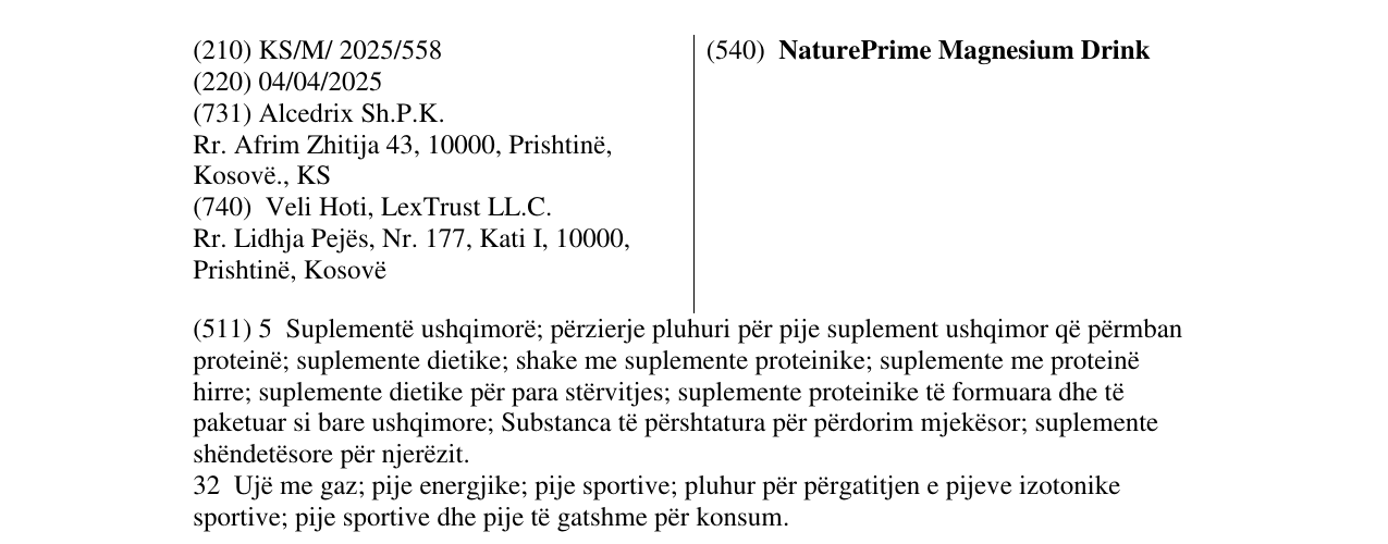 Zëri i markës NaturePrime Magnesium Drink në buletin