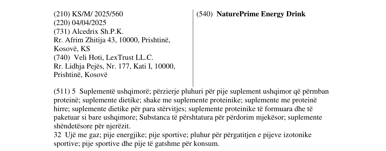 Zëri i markës NaturePrime Energy Drink në buletin