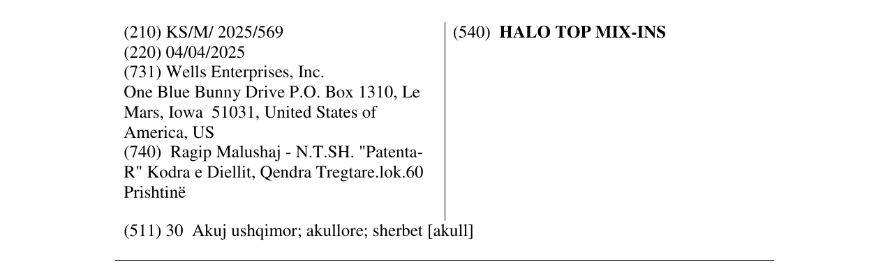 Zëri i markës HALO TOP MIX-INS në buletin