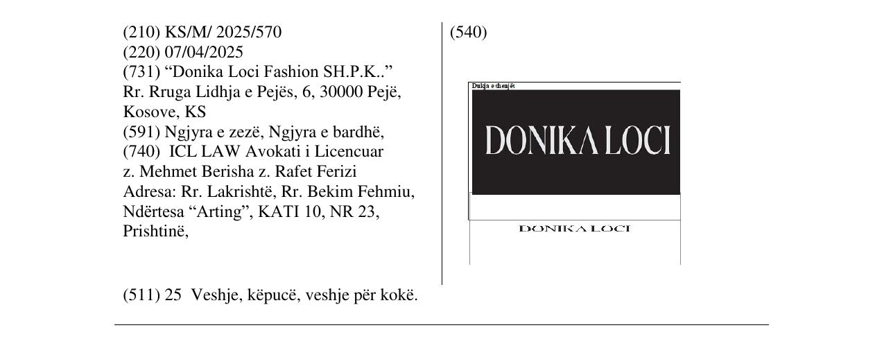 Zëri i markës DONIKA LOCI në buletin