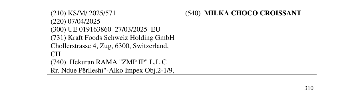 Zëri i markës MILKA CHOCO CROISSANT në buletin