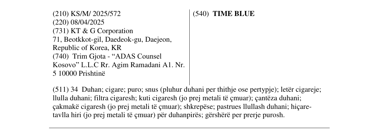Zëri i markës TIME BLUE në buletin