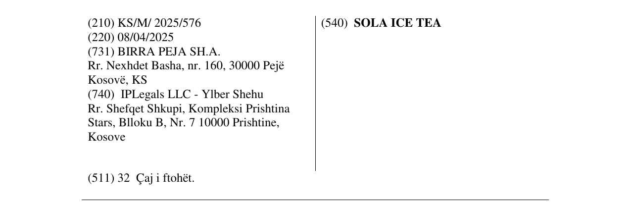 Zëri i markës SOLA ICE TEA në buletin
