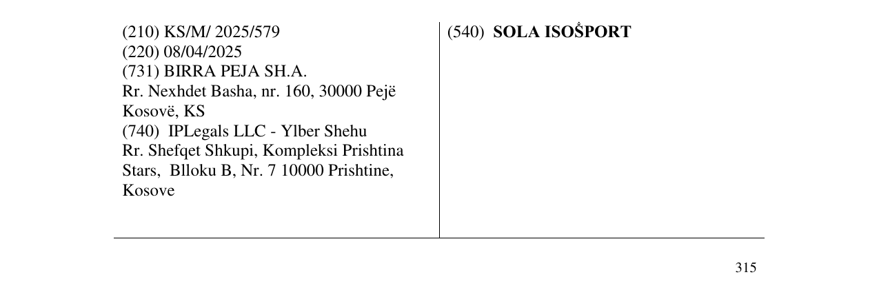 Zëri i markës SOLA ISOṦPORT në buletin